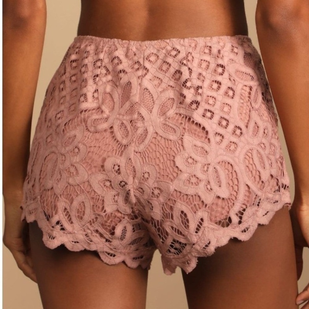 Free People One Adella Lace Pull On Shorts Mauve Pink Boho Crochet Sz M